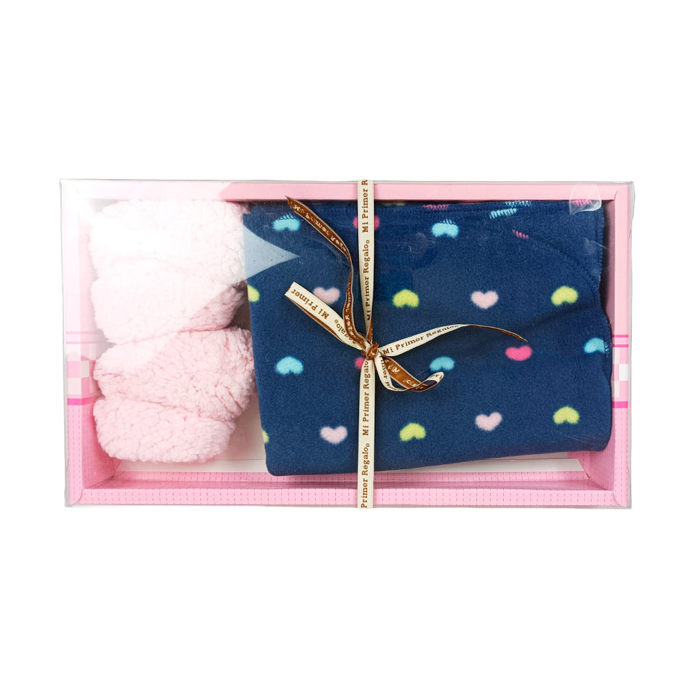 SET DE REGALO; 2 PARES DE ZAPATITOS Y 1 COBERTOR ROSA E-230202