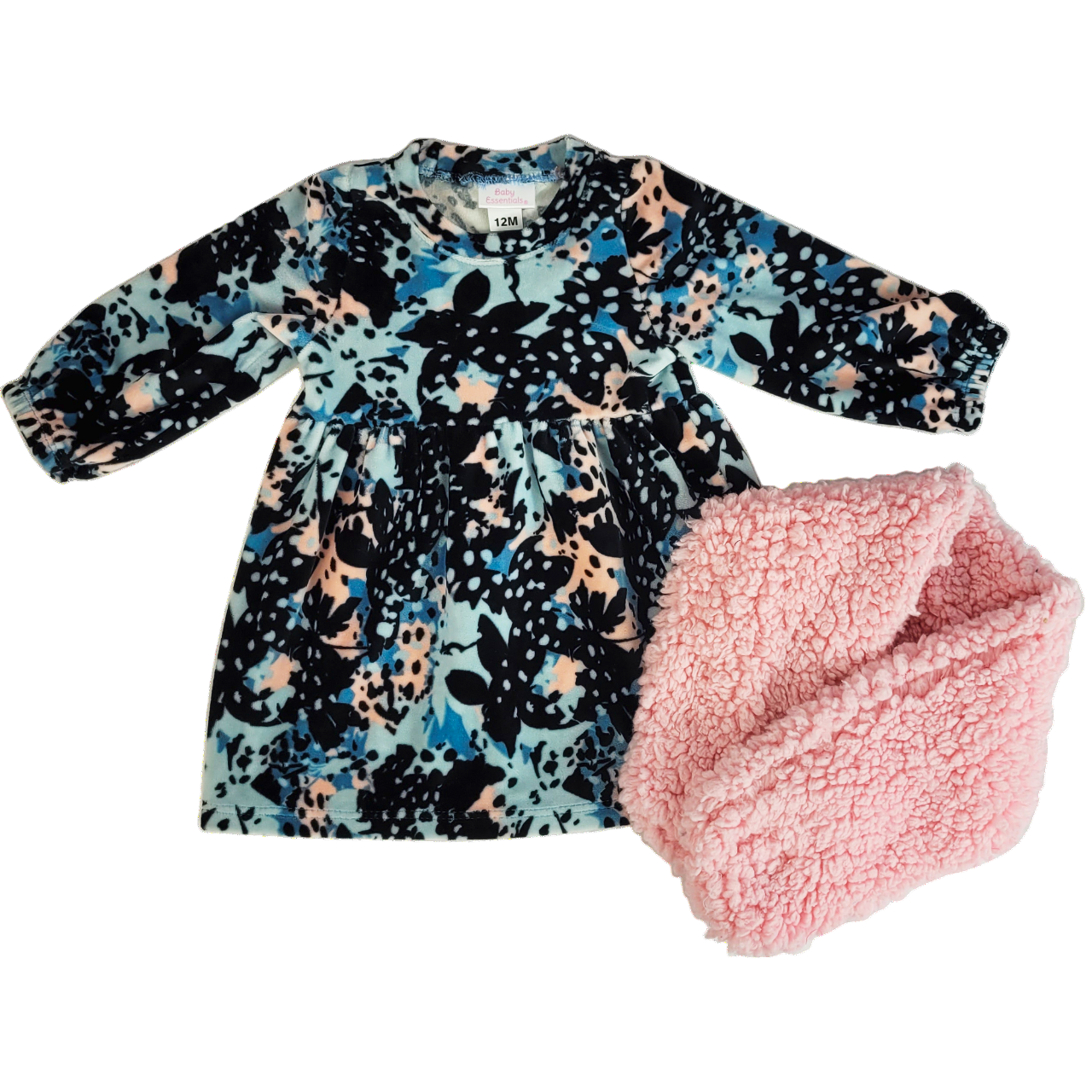 CONJUNTO BEBA 2 PZAS; VESTIDO Y BUFANDA E-231549 T-6 MESES