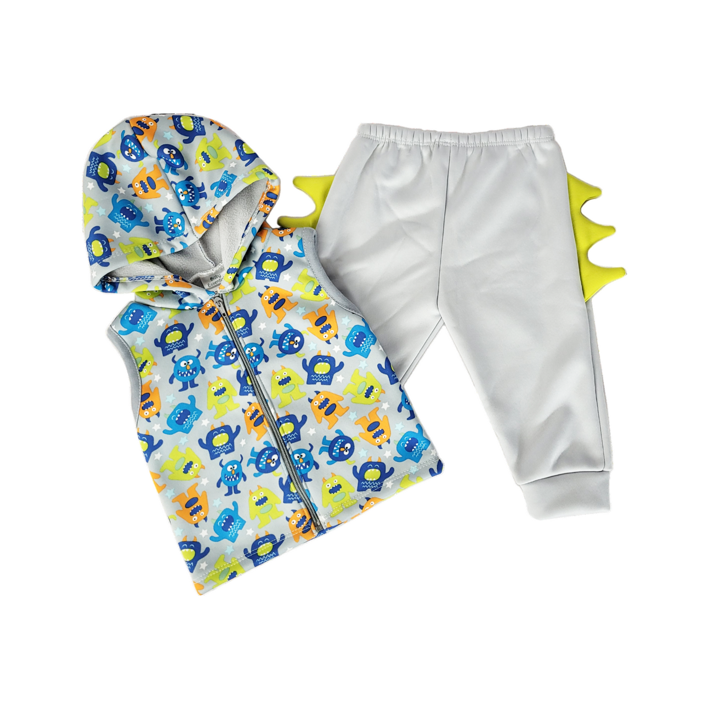 CONJUNTO BEBO 2 PZAS; CHALECO C/CAPUCHA Y PANTALON C/PICOS E-231564 T-12 MESES