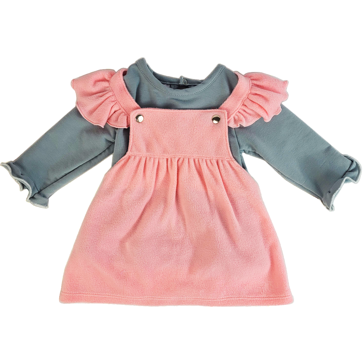 CONJUNTO BEBA 2 PZAS; VESTIDO CON TIRANTES Y BLUSA M/L E-231587 T-6 MESES