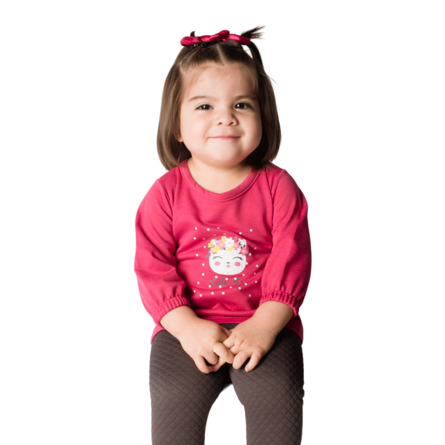 CONJUNTO BEBA 2 PZAS; BLUSA M/L Y PANTALON C/MOÑO E-231652 T-6 MESES