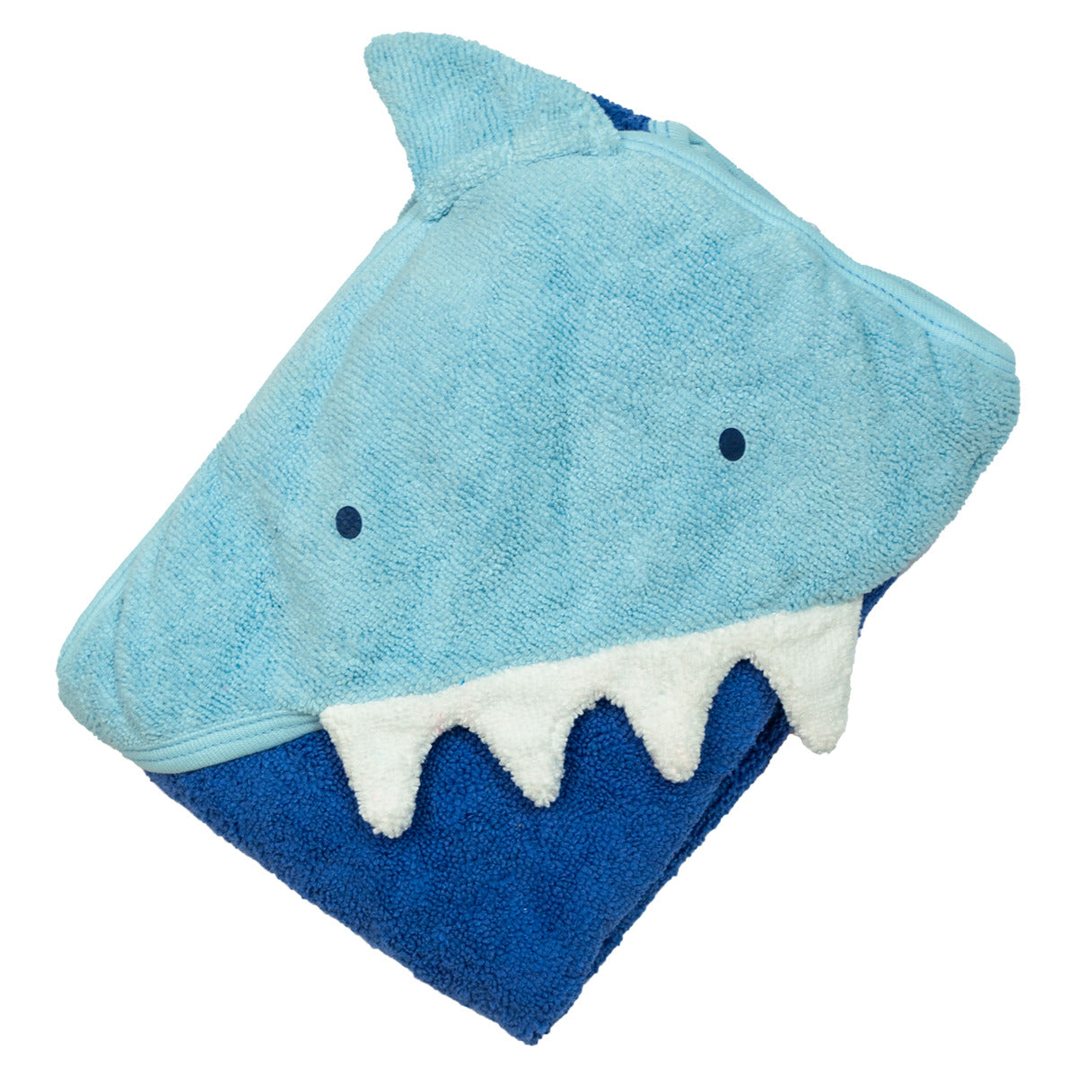 TOALLA CON CAPUCHA CON ALETA Y DIENTES (TIBURON) EN BOLSA TULL. BEBO E-220088 NO APLICA DESC