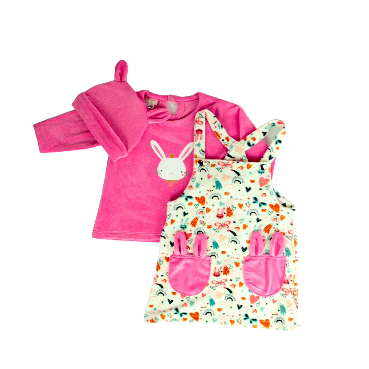 CONJUNTO BEBA DE JUMPER CON BOLSAS,BLUSA Y GORRO BINI BEAR E-241515 T-3,6,12 MESES