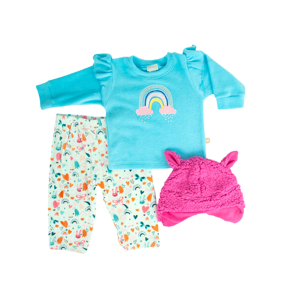 CONJUNTO BEBA BLUSA,PANTALON Y GORRO BINI BEAR E-241516 T-3,6,12 MESES