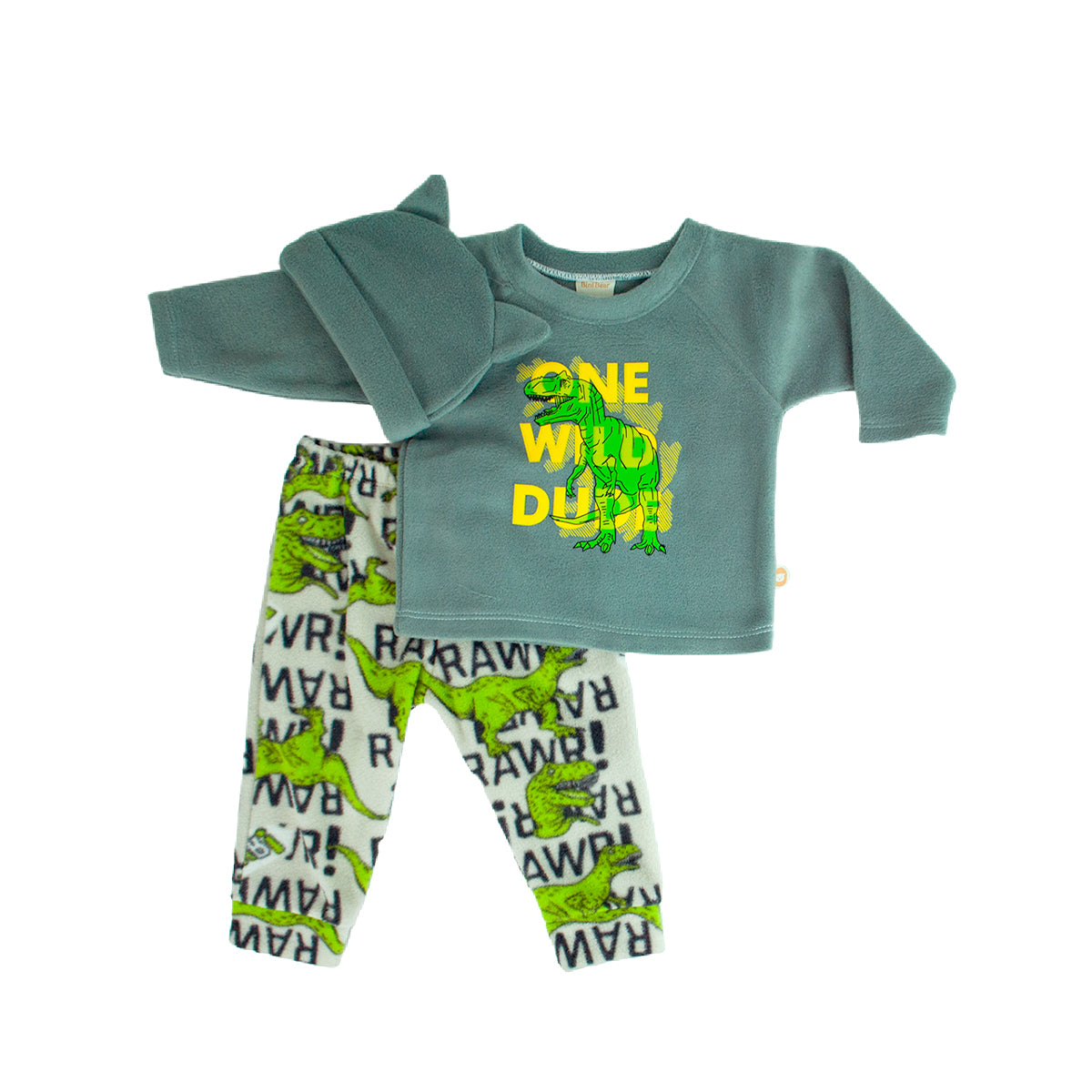 CONJUNTO BEBO SUDADERA RANGLAN Y PANTALON CON GORRO BINI BEAR E-241529 T-3,6,12 MESES