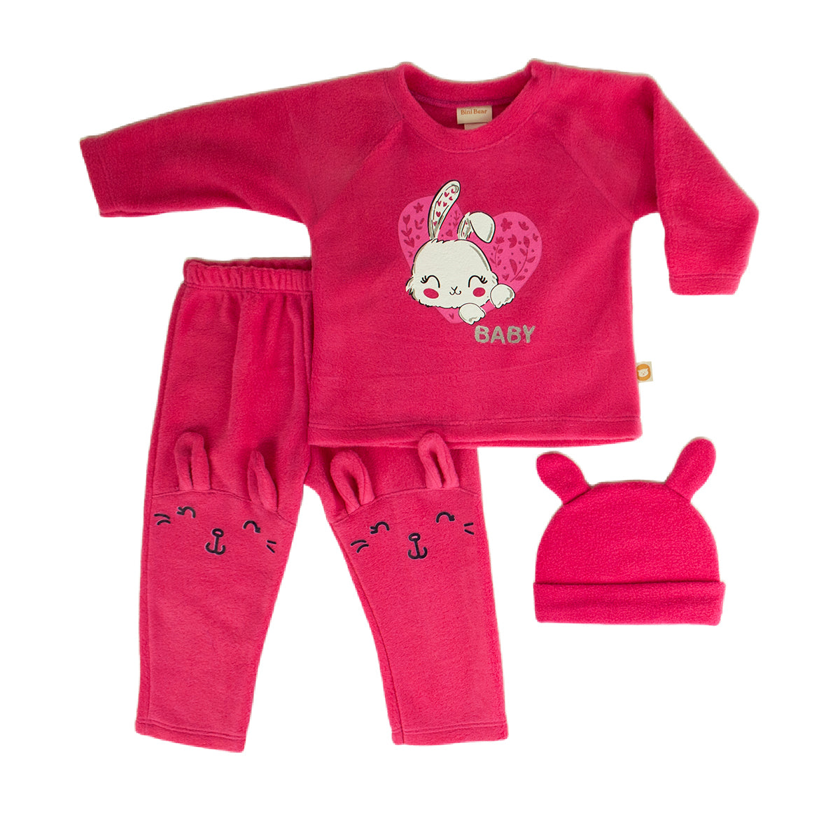 CONJUNTO BEBA SUDADERA RANGLN Y PANTALN CON OREJAS DE POLAR/GORRITO CON OREJAS DE POLAR. BINI BEAR E-241578 T-3,6,12 MESES