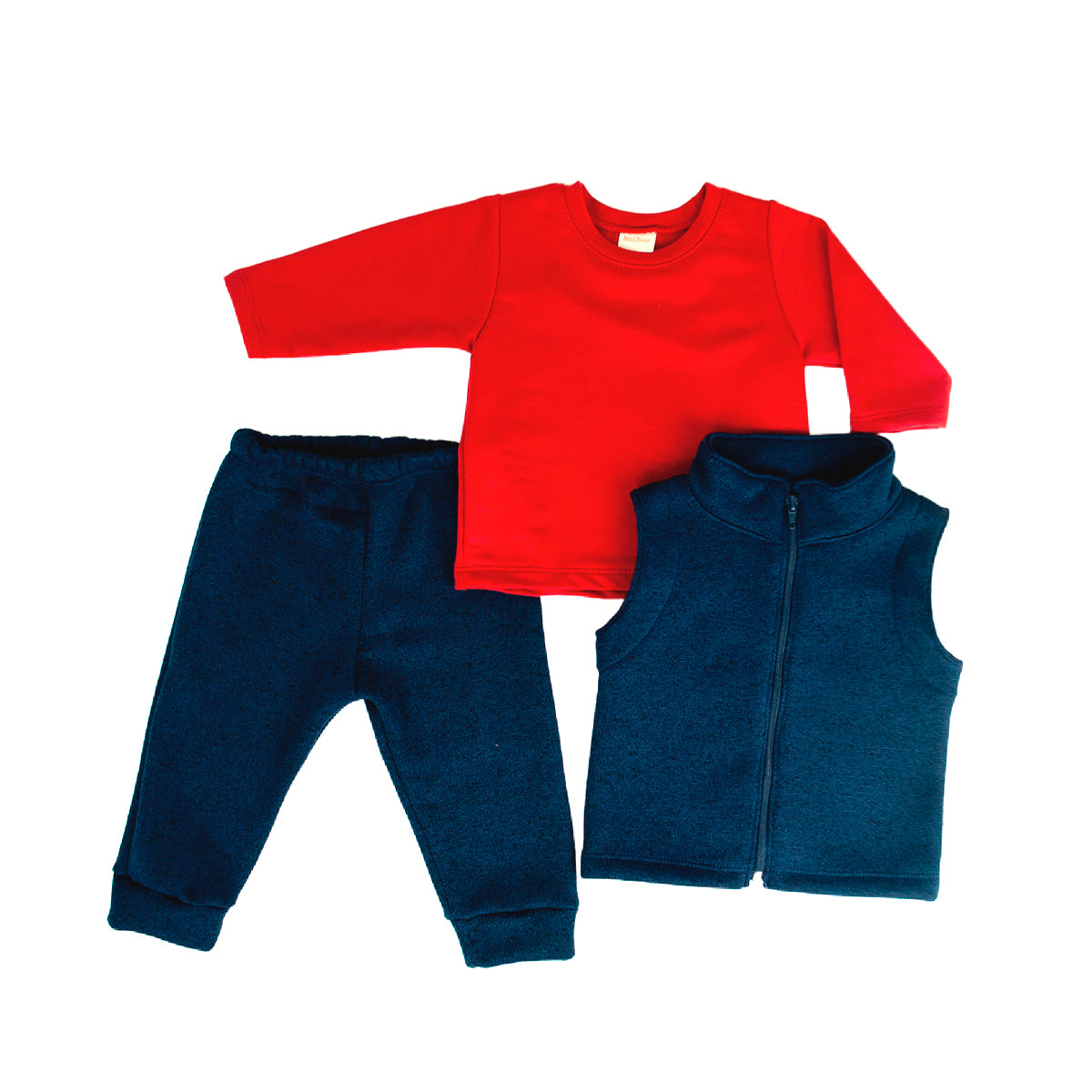 CONJUNTO BEBO DE 3PZAS, CHALECO,PLAYERA Y PANTALON BINI BEAR E-241629 T-3,6,12 MESES