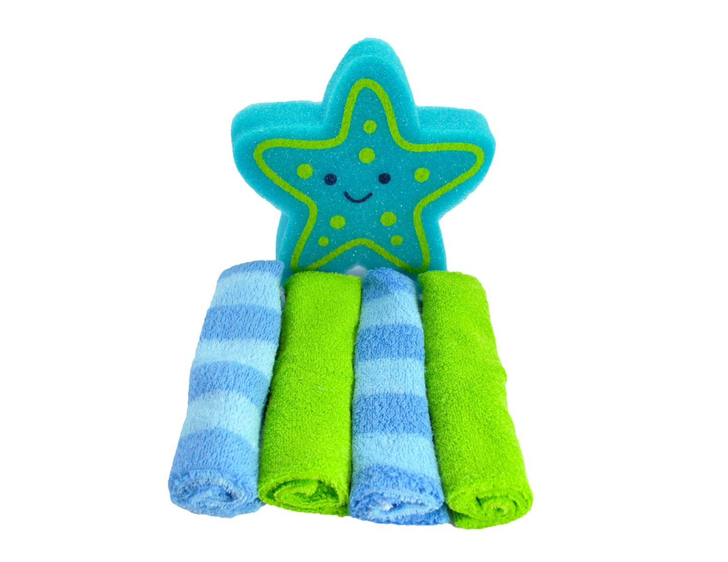 JUEGO DE 4 TOALLAS FACIALES DE RAYAS Y LISAS.