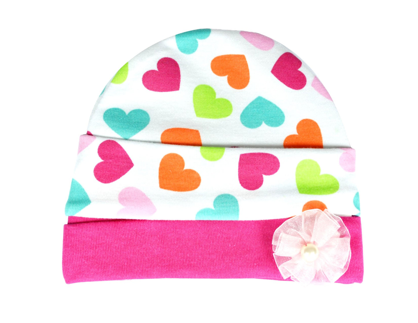 SET DE 2 GORROS 1 LISO CON FLOR Y 1 ESTAMPADO.