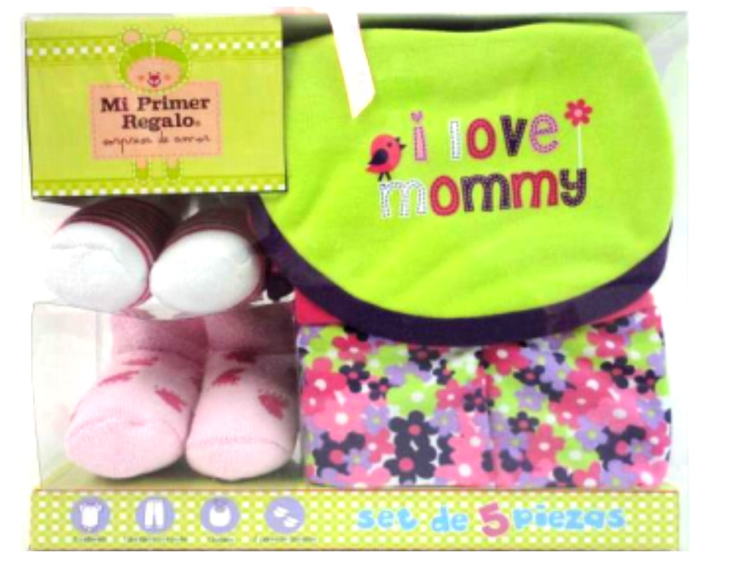 SET DE REGALO, 1 PAÑALERO M/C, 1 PANT. C/PUÑO, 1 BABERO, 2 PAR DE ZAPATITOS. (40035)  ROSA E-70505