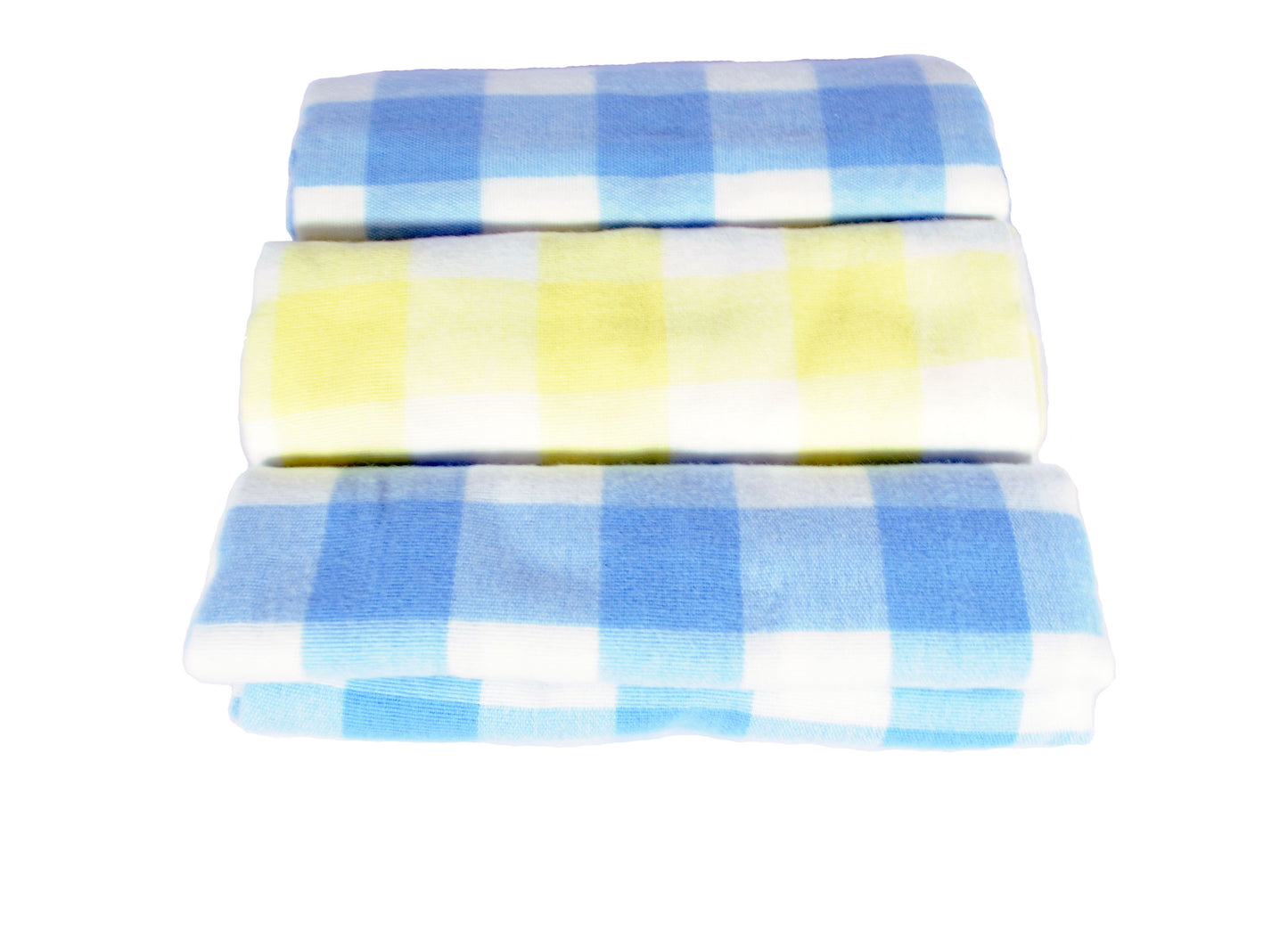 PAQUETE CON 3 COBERTORES PARA BEBE DE FRANELA A CUADROS.